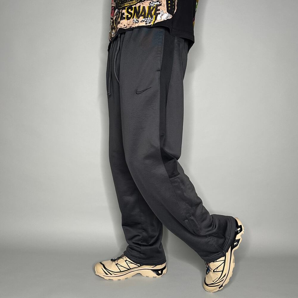 Vintage Y2K Nike Sweatpants Mens L Baggy Wide Leg Dark Grey Black Polyester